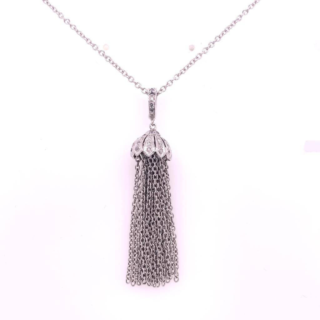 Diamond Tassel Pendant Chain Necklace 18k Gold 0.15 TCW Certified $3,950 111311 - Certified Fine Jewelry