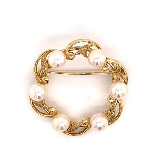 Mikimoto Estate Brooch Pin With Pearls 14k Gold 7.83 Grams 6.07 mm M129 - Certified Fine Jewelry