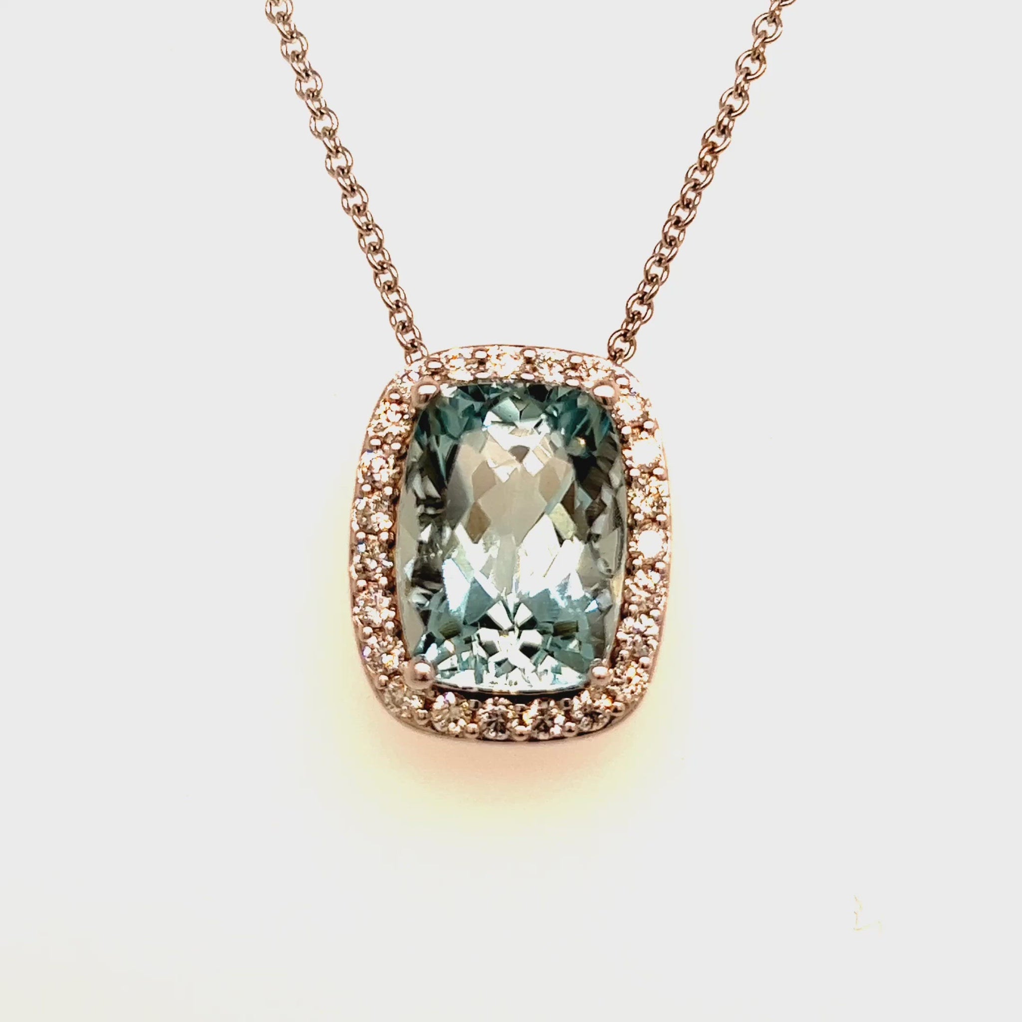 Diamond Aquamarine Pendant Necklace 14k Gold 17" 8.37 TCW Certified $5,950 213255