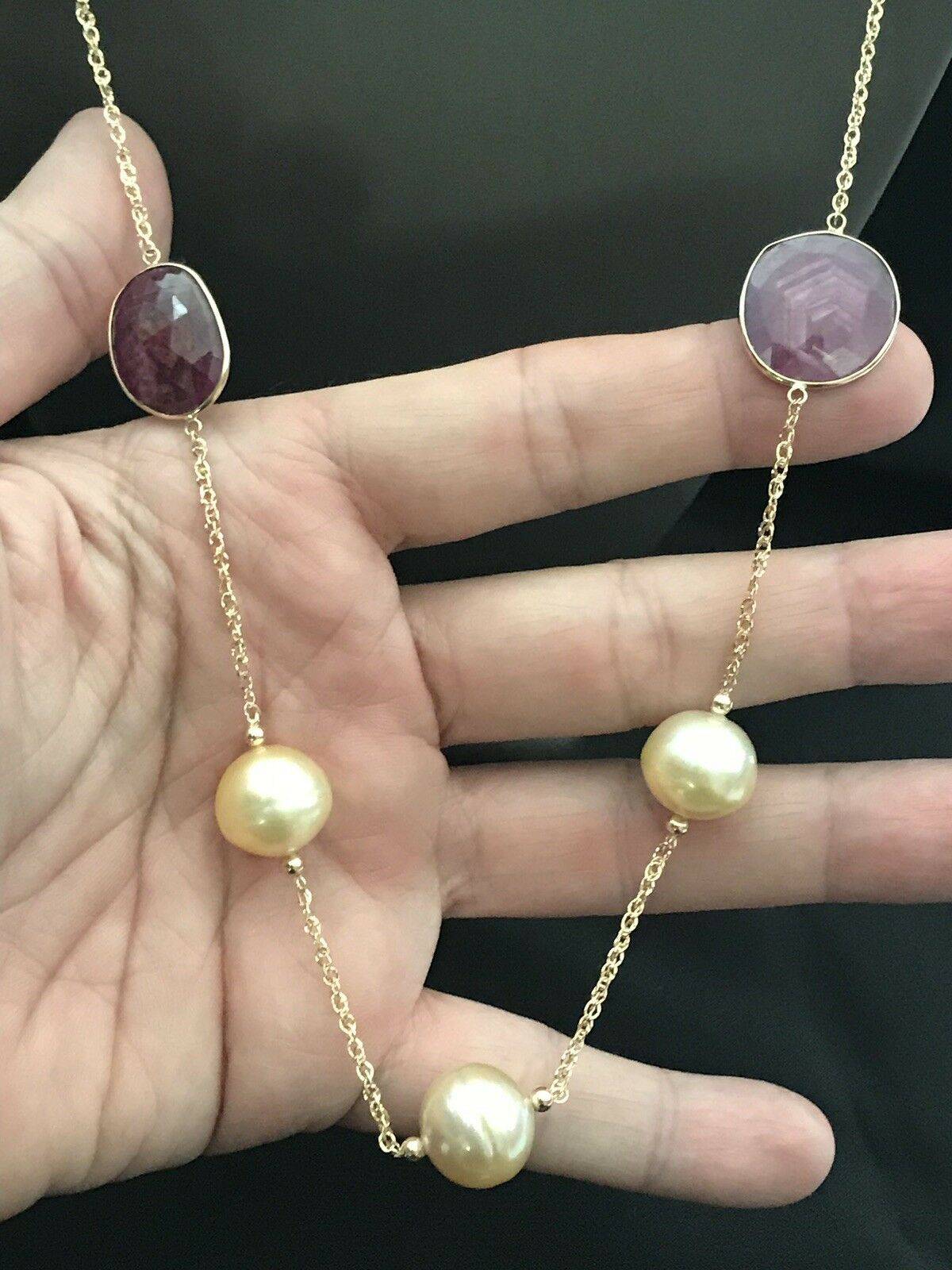South Sea Pearl Ruby Sapphire Necklace 14k Gold Italy Certified $3,450 820427 - Certified Fine Jewelry