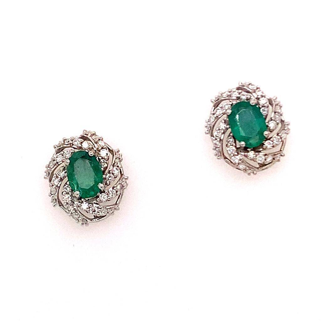 Diamond Emerald Earrings 14k White Gold 2.17 TCW Certified $5,950 018695 - Certified Estate Jewelry