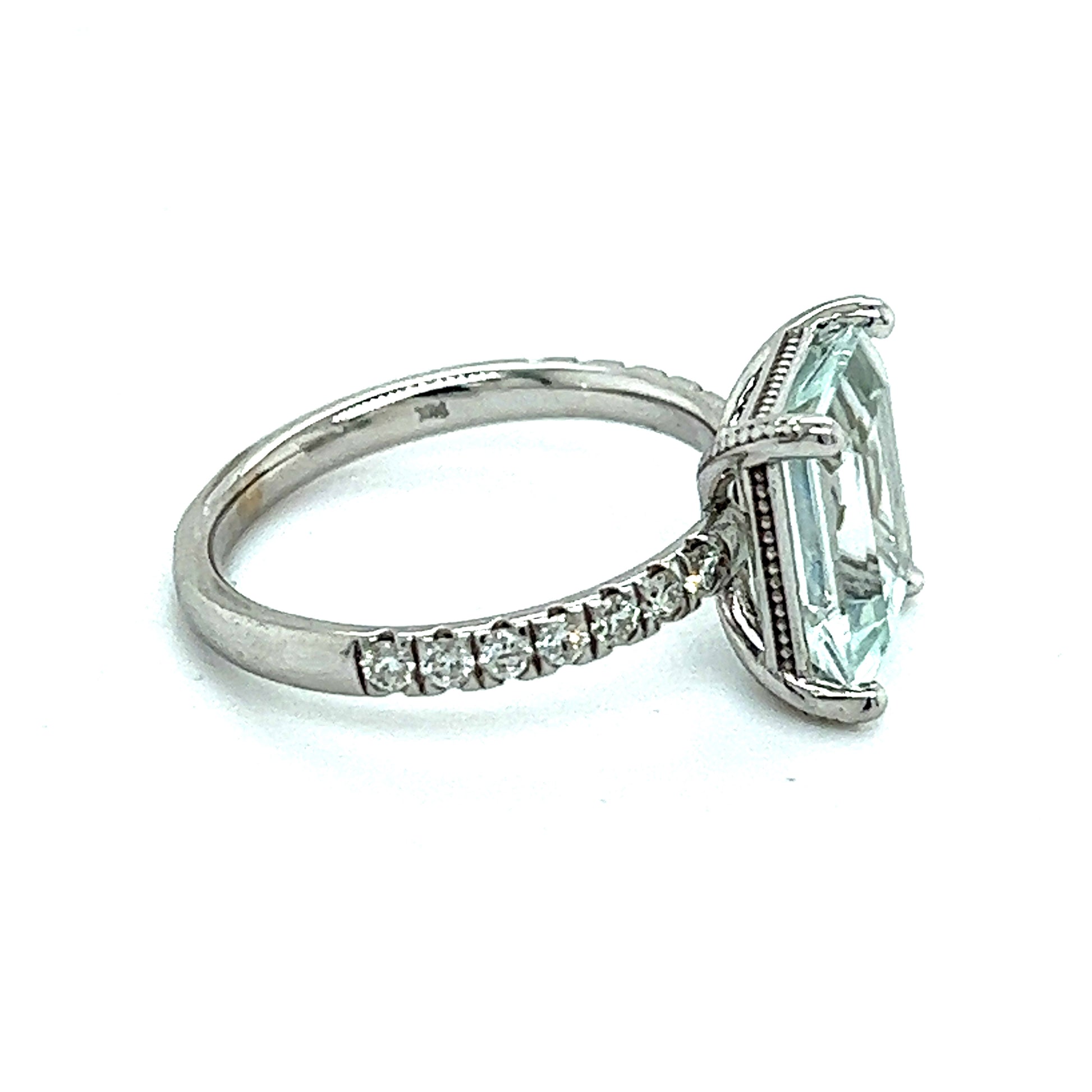 Natural Aquamarine Diamond Ring Size 6.5 14k W Gold 3.18 TCW Certified $4,975 217845