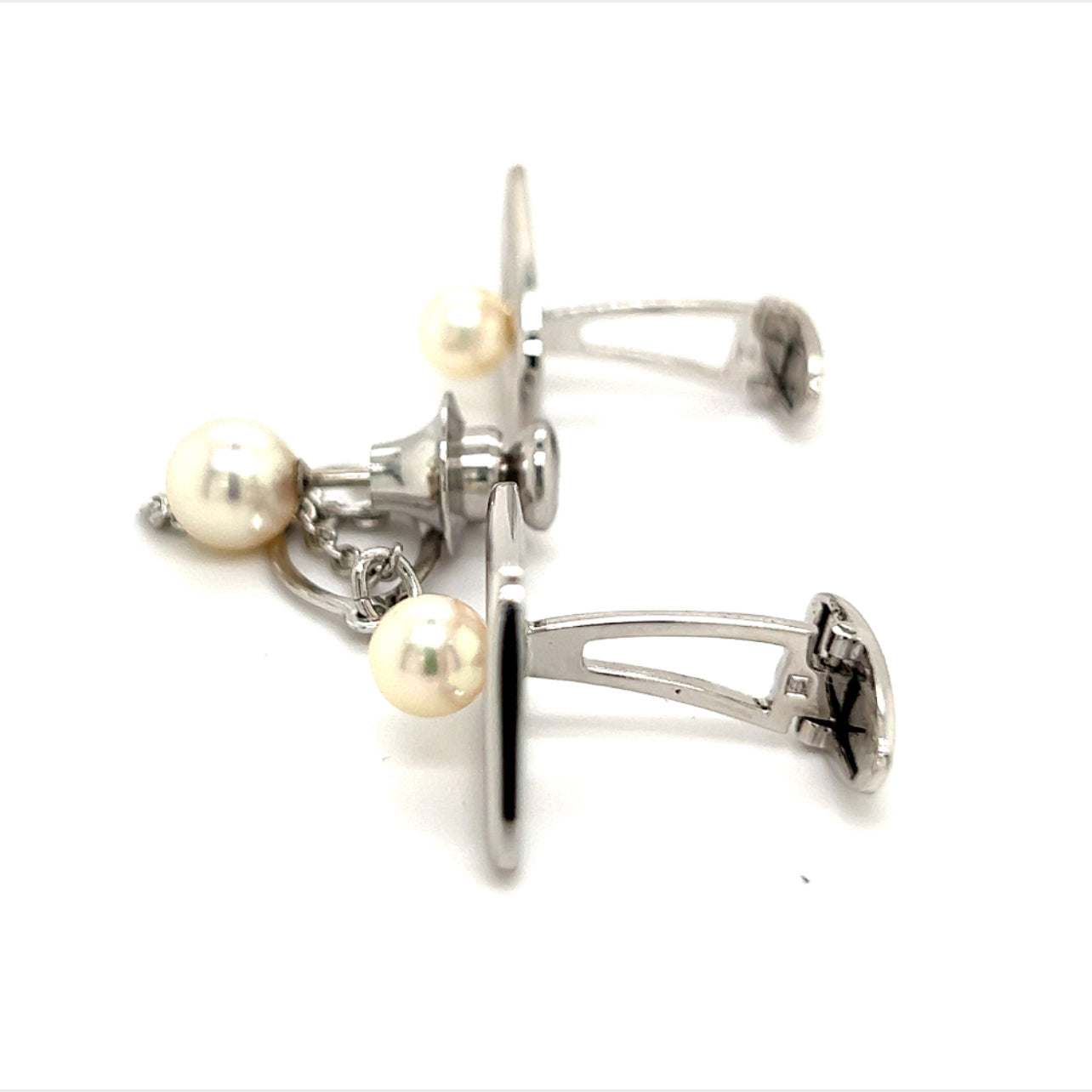 Mikimoto Estate Akoya Pearl Cufflinks and Tie Pin Sterling Silver 7.28 mm M276 - Certified Fine Jewelry