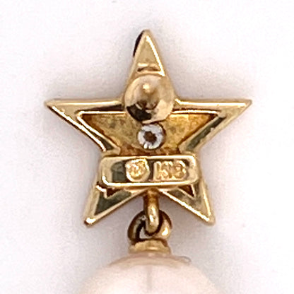 Mikimoto Estate Akoya Pearl Diamond Tie Pin 18k Y Gold 0.05 Ct 7.20 mm M292 - Certified Fine Jewelry