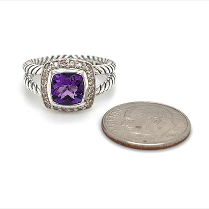 David Yurman Authentic Estate Diamond Petite Albion Amethyst Ring Size 6.5 Sil 1.67 TCW DY191 - Certified Fine Jewelry