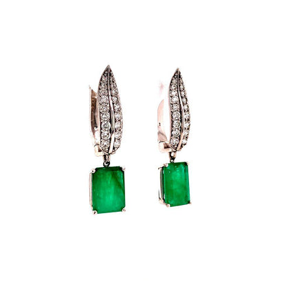 Diamond Emerald Earrings 4.74 TCW 14k White Gold Certified $7,250 018693 - Certified Fine Jewelry