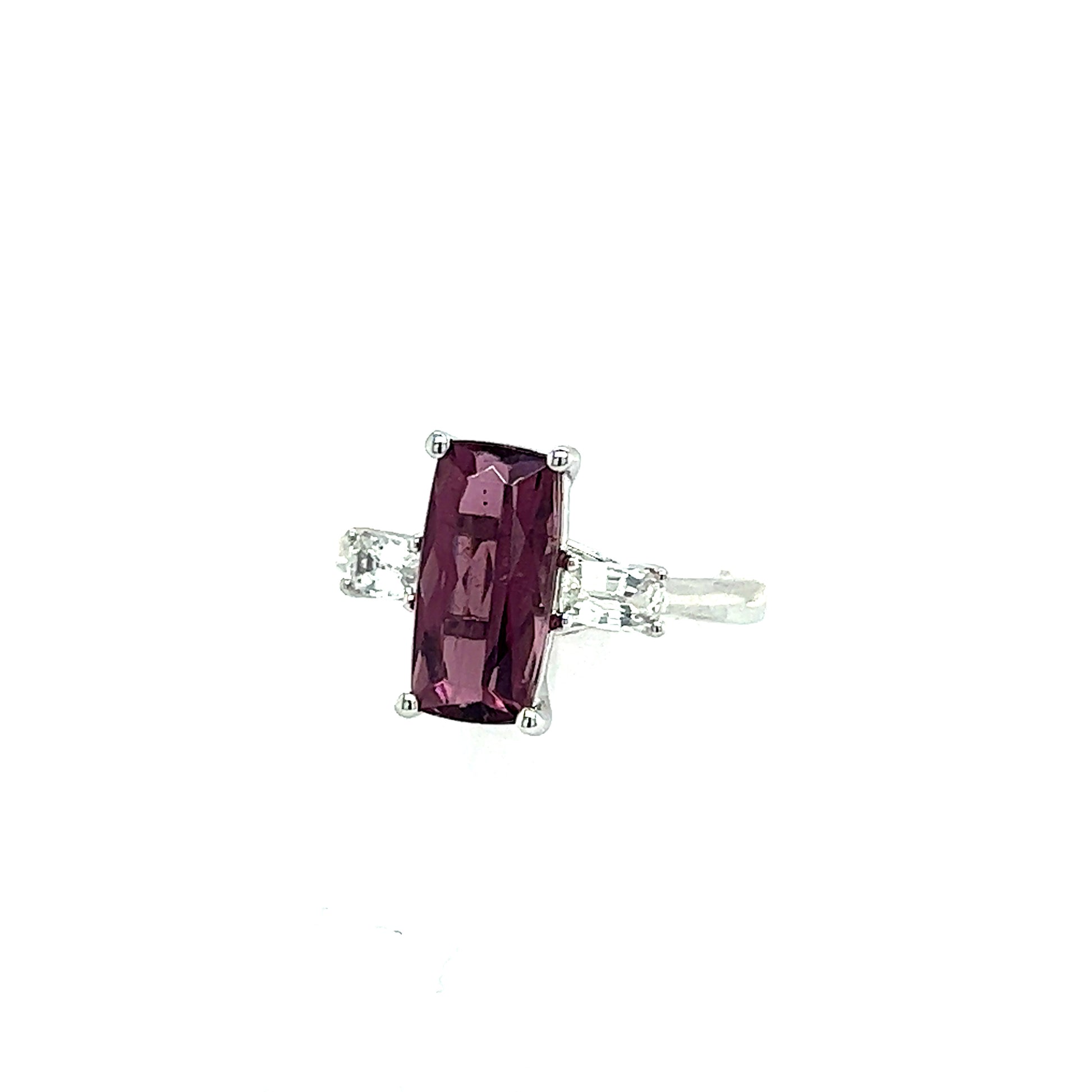 Natural Tourmaline White Sapphire Ring 7 14k W Gold 3.57 TCW Certified $4,950 218114