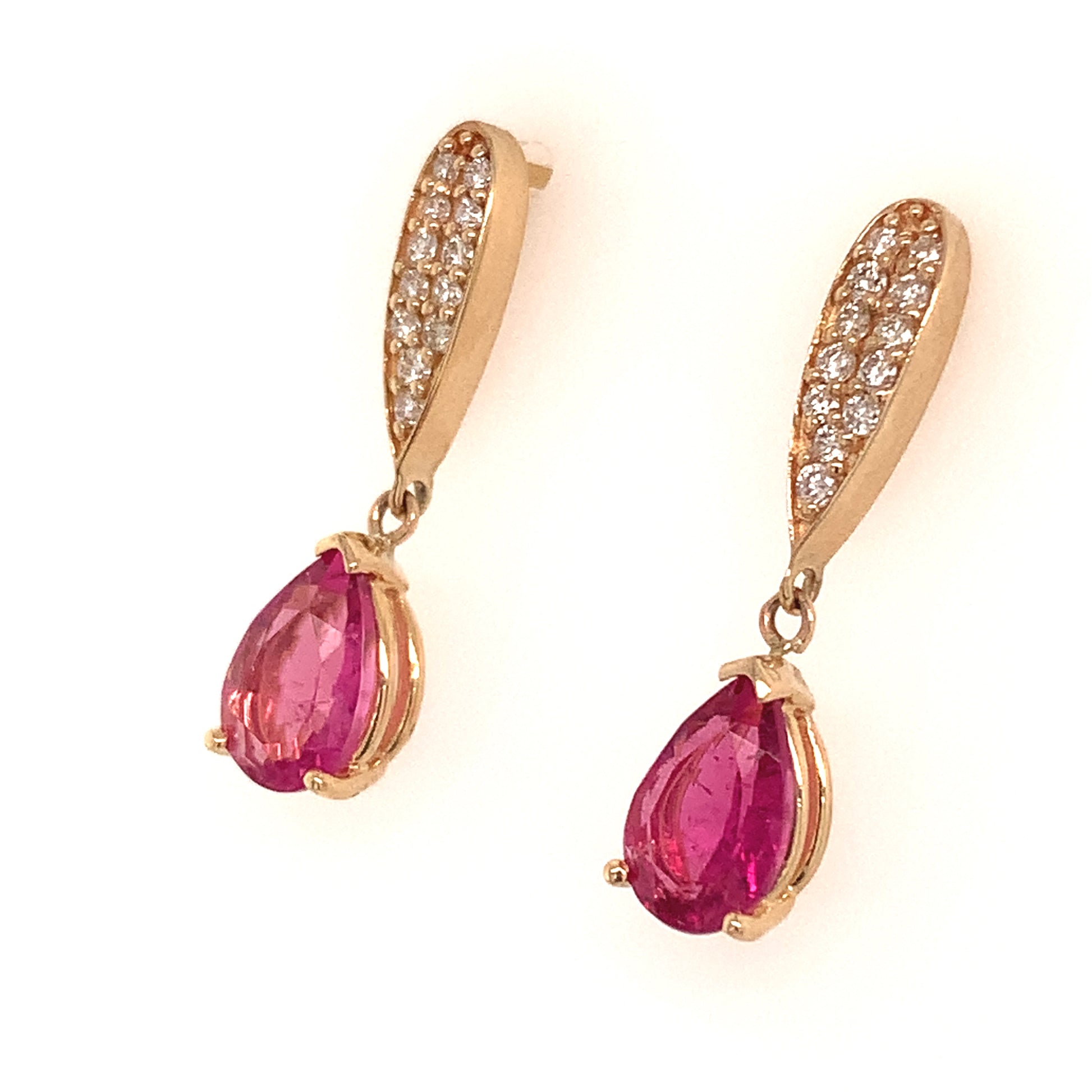 Natural Tourmaline Rubellite Diamond Earrings 14k Gold 1.60 TCW Certified $3,090 018673 - Certified Fine Jewelry