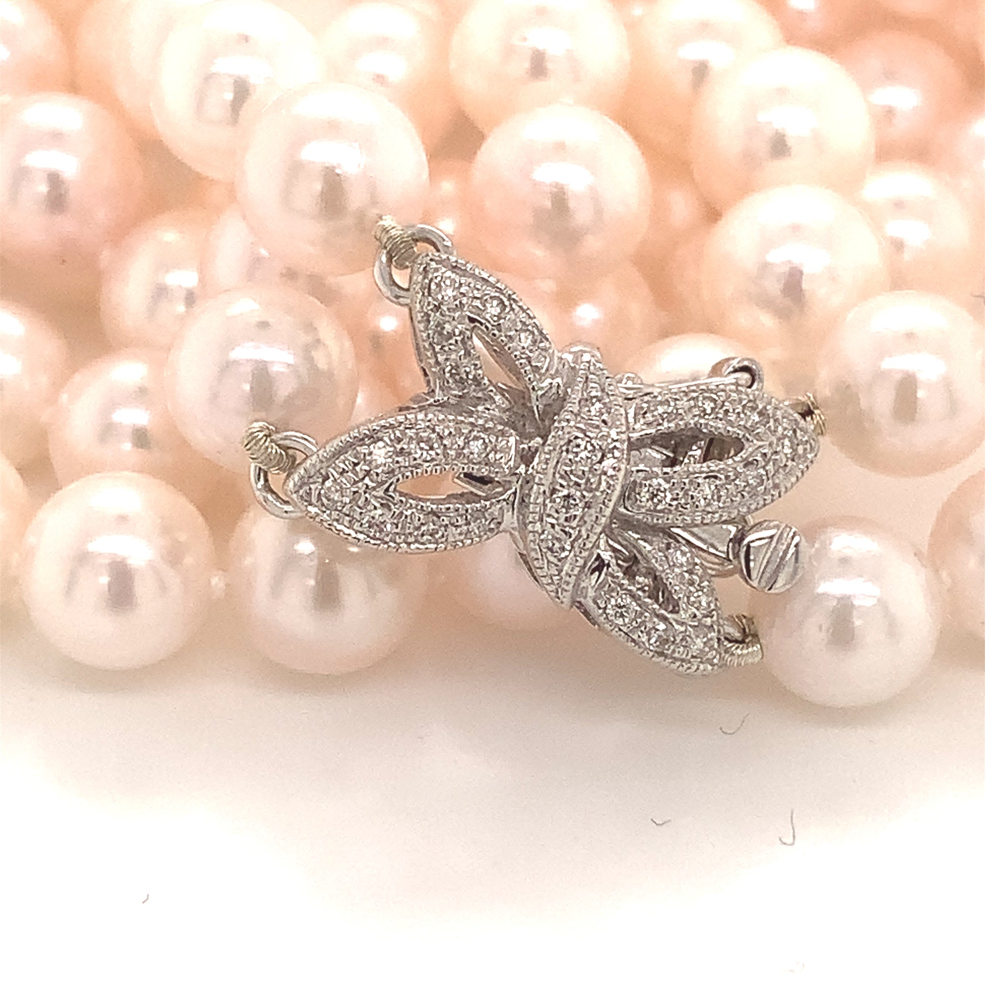 Diamond Akoya Pearl Necklace 18" 14k Gold 6.5 mm Certified $5,950 117515 - Certified Estate Jewelry
