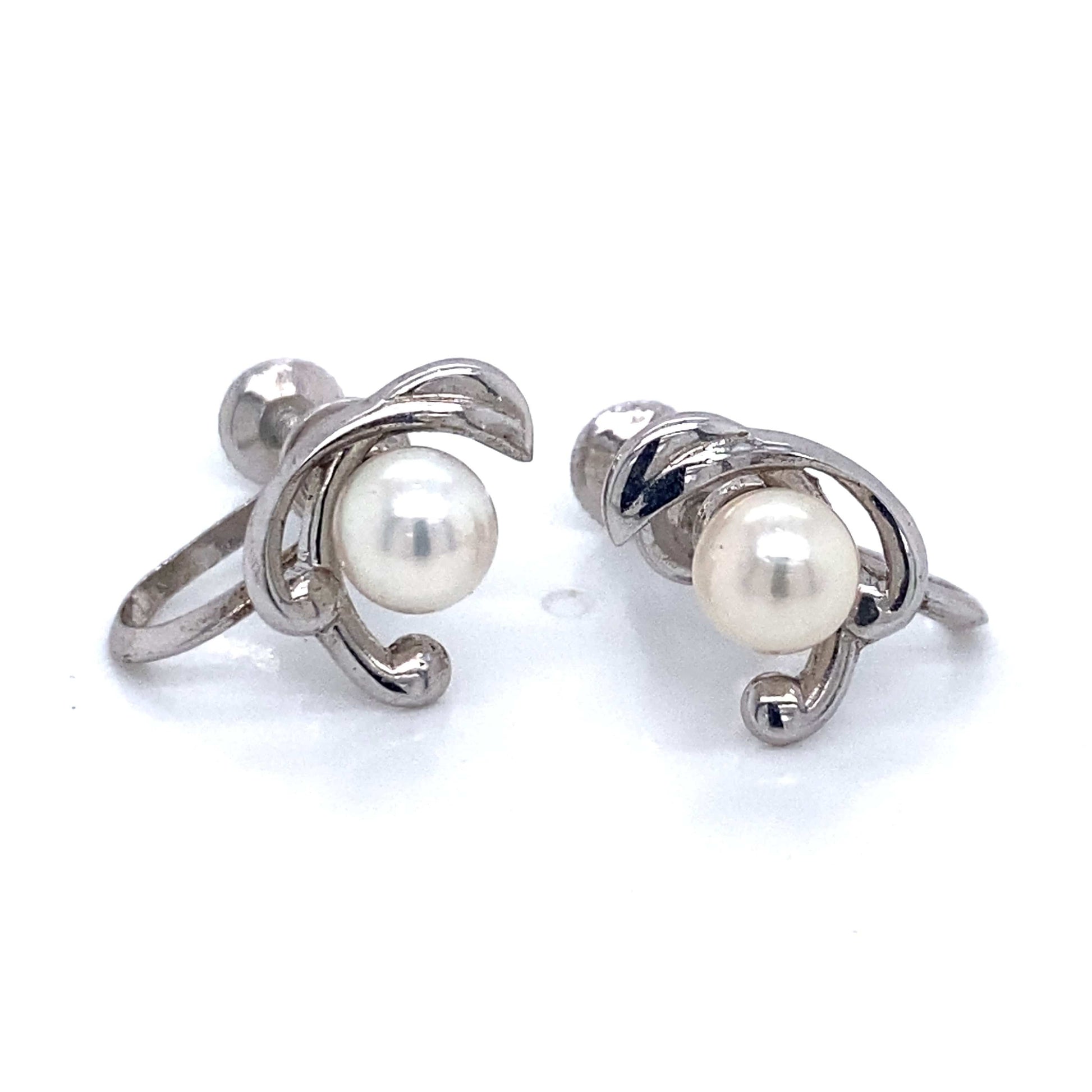 Mikimoto Estate Akoya Pearl Clip On Earrings Sterling Silver 6mm 3.53 Grams M173 - Certified Estate Jewelry