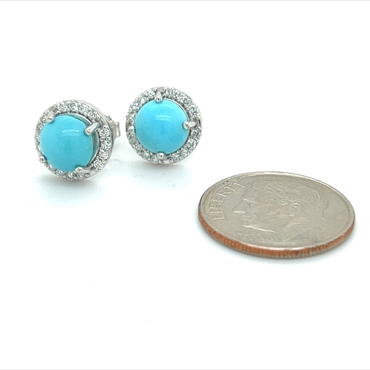 Natural Turquoise Diamond Stud Earrings 14k White Gold 2.95 TCW Certified $2,490 217835 - Certified Fine Jewelry