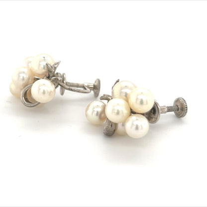 Mikimoto Estate Akoya Pearl Earrings Sterling Silver 6.65 mm 7.2 Gr M235 - Certified Fine Jewelry