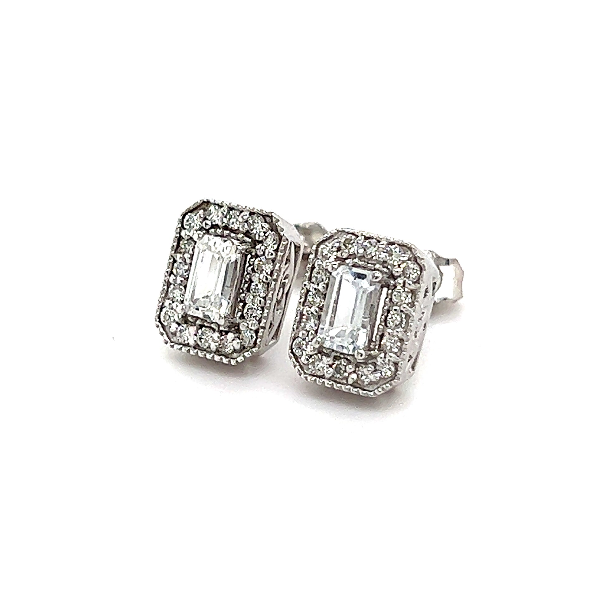 Natural Sapphire Diamond Stud Earrings 14k W Gold 0.96 TCW Certified $2950 121268 - Certified Estate Jewelry