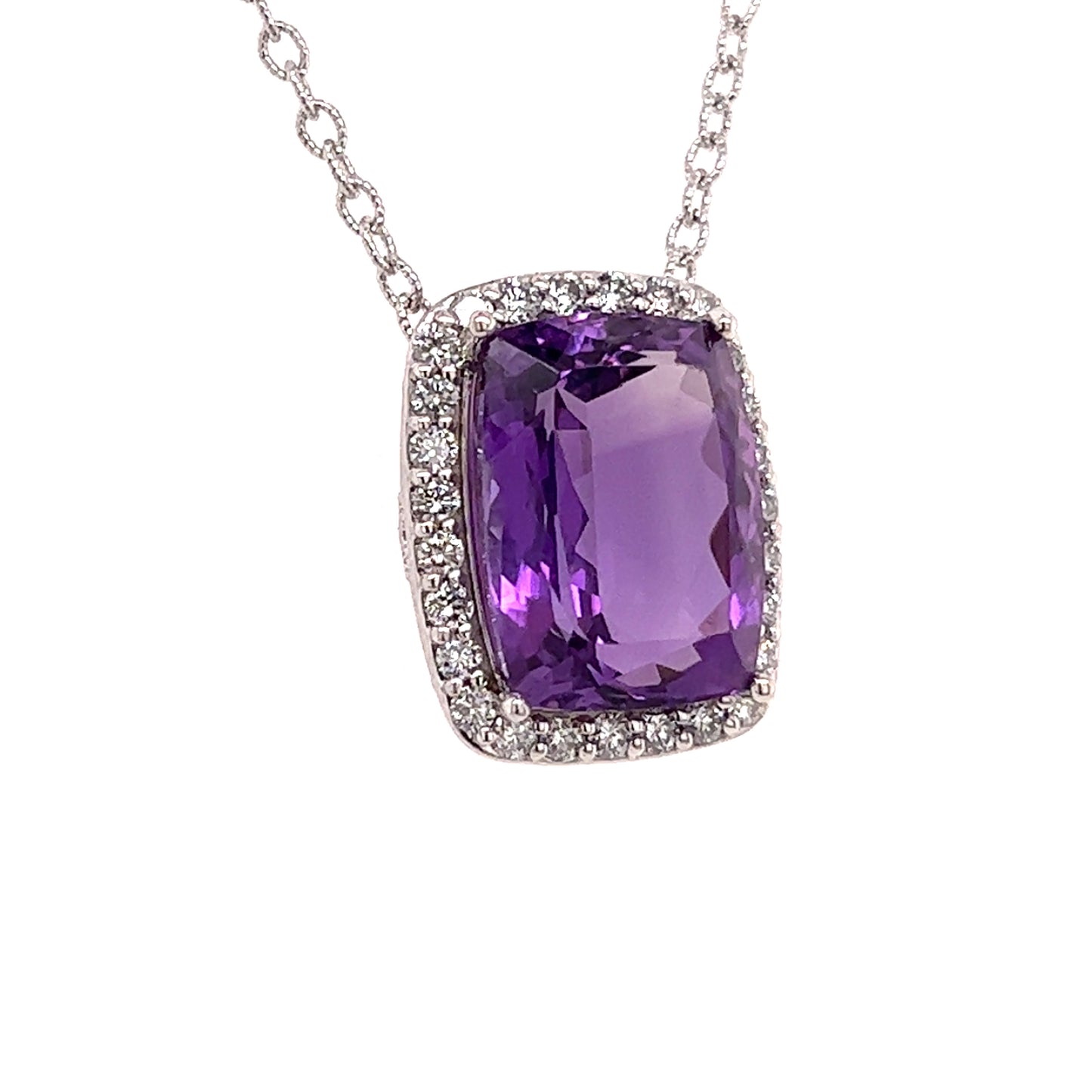 Natural Amethyst Diamond Necklace 14k Gold 14.73 TCW Certified $5,550 215436