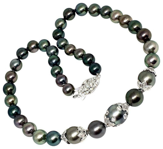 Diamond Tahitian Pearl Necklace 18k Gold 13.25 mm 17" Certified $19,690 822492 - Certified Fine Jewelry