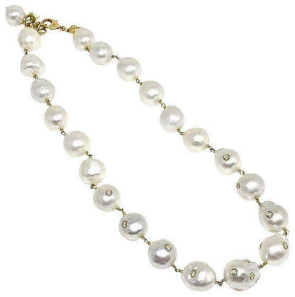 South Sea Pearl Diamond Necklace 18K Gold 13.4mm 16.5" Certified $14,200 822106 - Certified Estate Jewelry