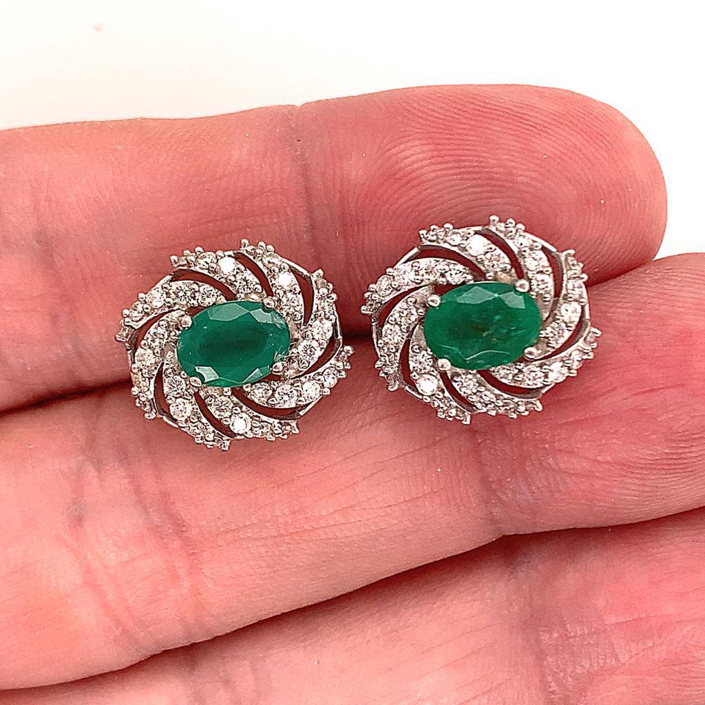 Diamond Emerald Earrings 14k W Gold 4.05 TCW Certified $6,950 018690 - Certified Estate Jewelry