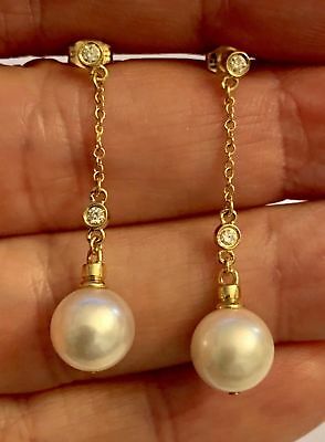 Diamond Akoya Pearl Earrings 14k Gold 9.4 mm Pearl Women Certified $1,199 721760 - Certified Fine Jewelry