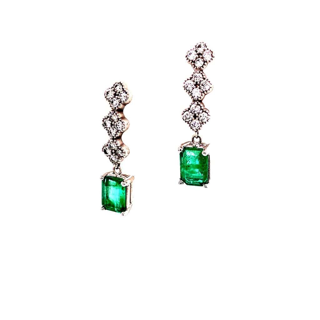 Natural Emerald Diamond Earrings 14 KT 2.13 TCW Certified $4,950 017932 - Certified Estate Jewelry