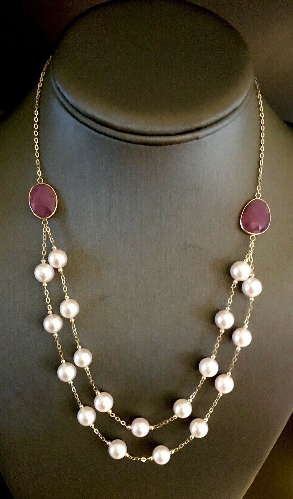 Akoya Pearl Ruby Necklace 14k Gold 7.80 mm 19 3/4" Certified $2,450 820424 - Certified Fine Jewelry