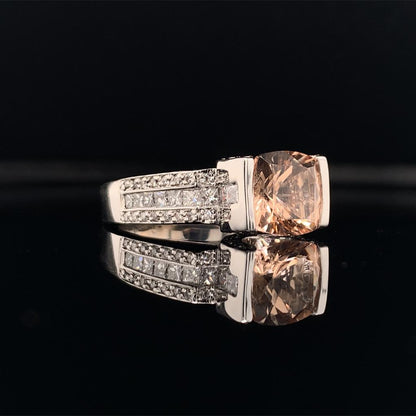 Diamond Morganite Ring 2.76 TCW 18k Gold Women Certified $3,950 910799 - Certified Estate Jewelry