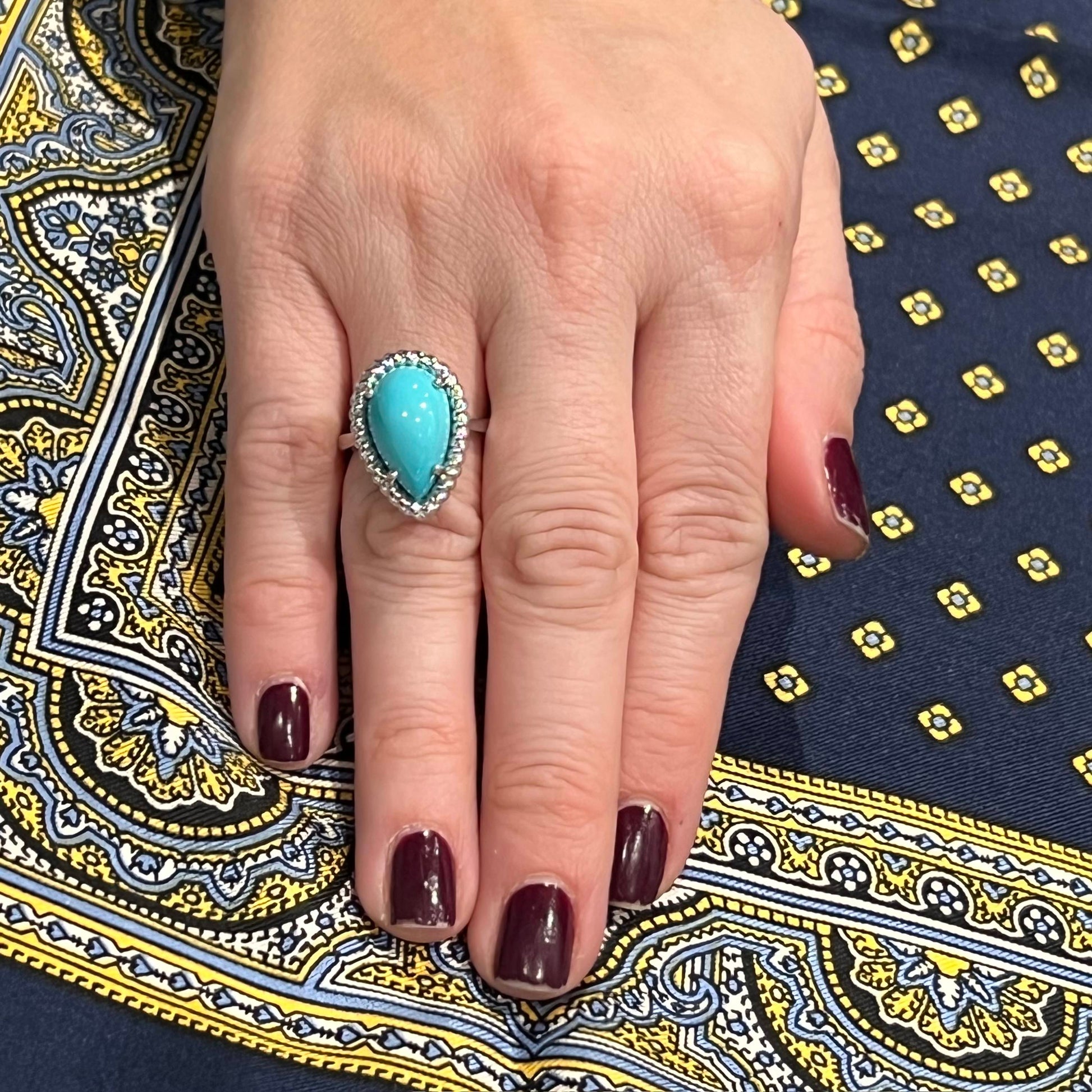 Natural Persian Turquoise Ring Size 6 14k White Gold 6.21 TCW Certified $4,250 221276 - Certified Fine Jewelry