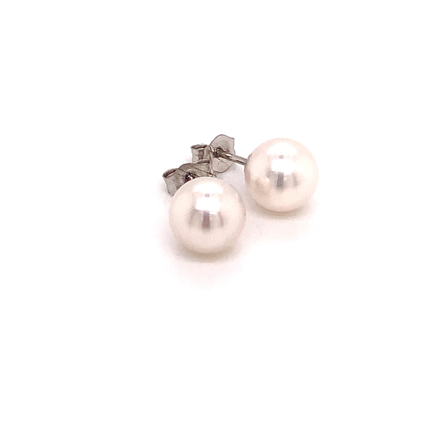 Akoya Pearl Stud Earrings 14k White Gold 6.48 mm Certified $499 015849 - Certified Estate Jewelry