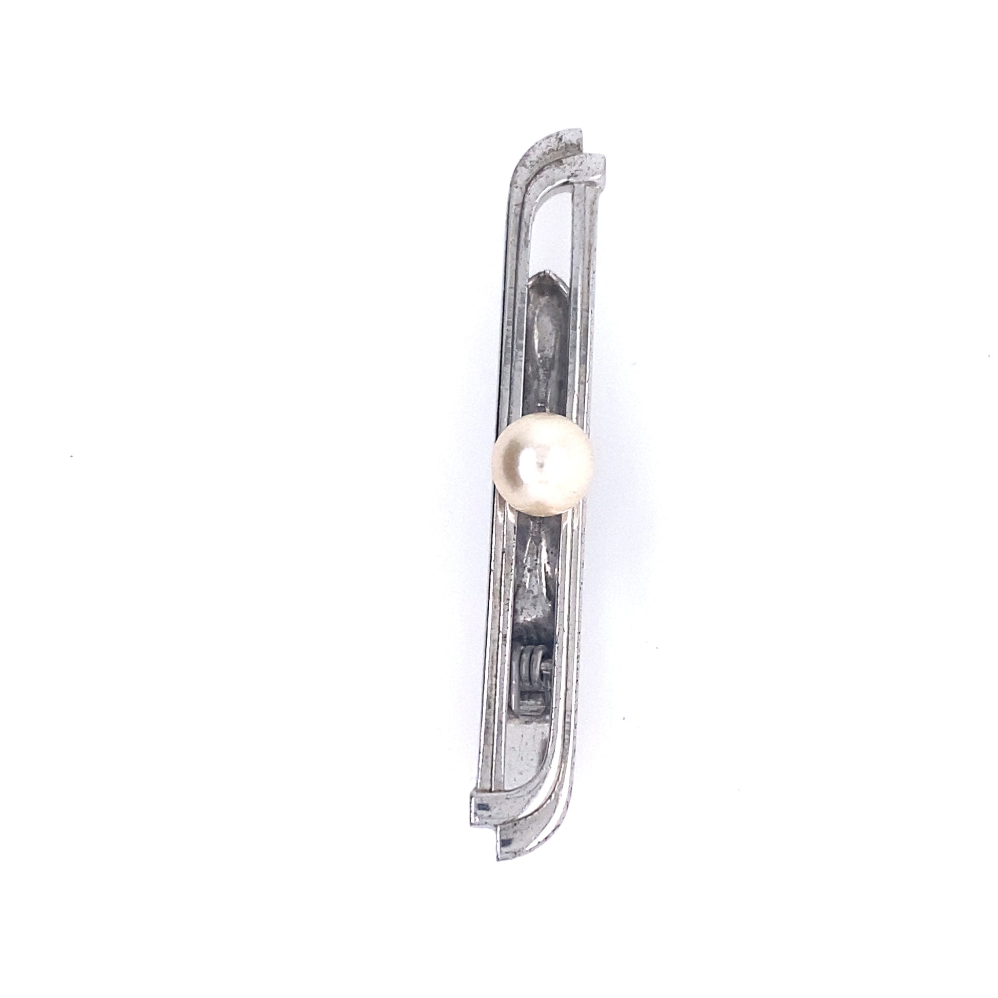 Mikimoto Estate Akoya Pearl Tie Bar Sterling Silver 6.73 mm 5.91 Grams M172