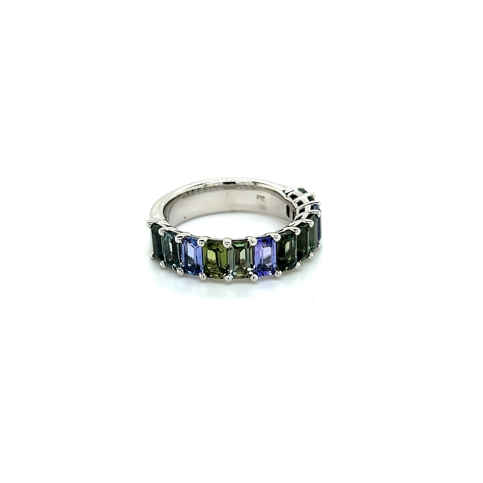 Natural Multicolored Sapphire Ring Size 6.5 14k W Gold 5.76 TCW Certified $3,950 217063