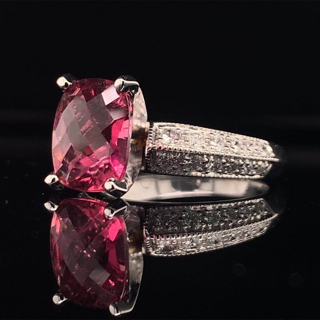 Diamond Rubellite Ring 14k Gold 4.10 TCW Women Certified $4,600 911206 - Certified Estate Jewelry