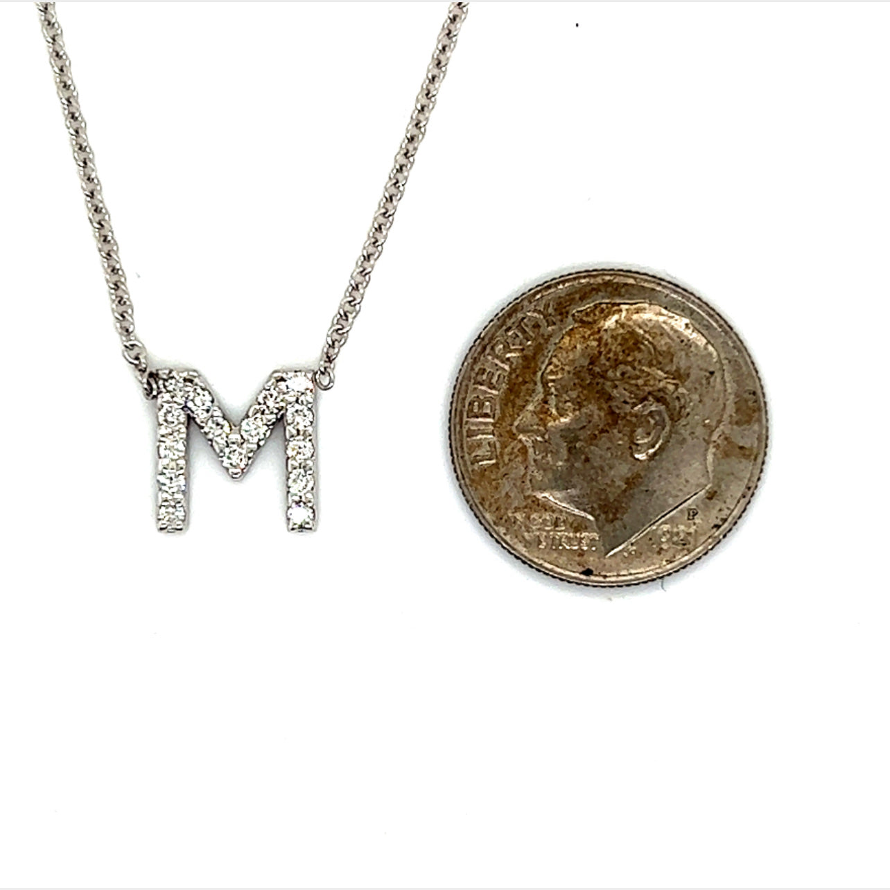 Diamond Letter "M" Pendant Necklace 18" 14k Gold 0.19 TCW Certified $1,950 121278