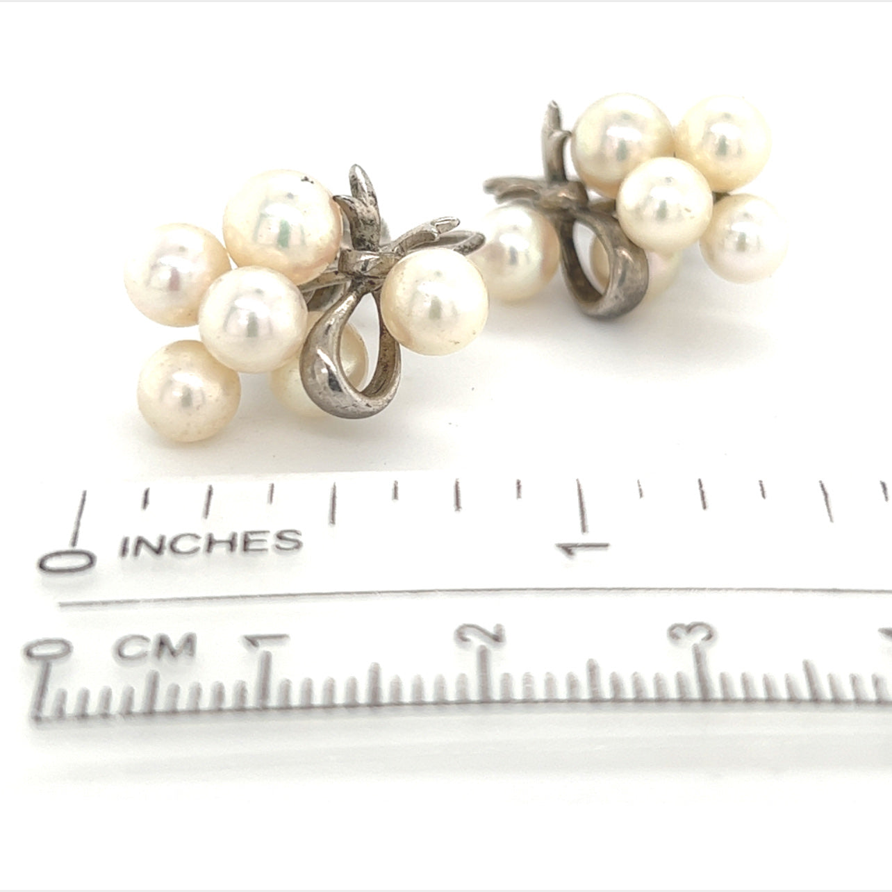 Mikimoto Estate Akoya Pearl Earrings Sterling Silver 6.65 mm 7.2 Gr M235