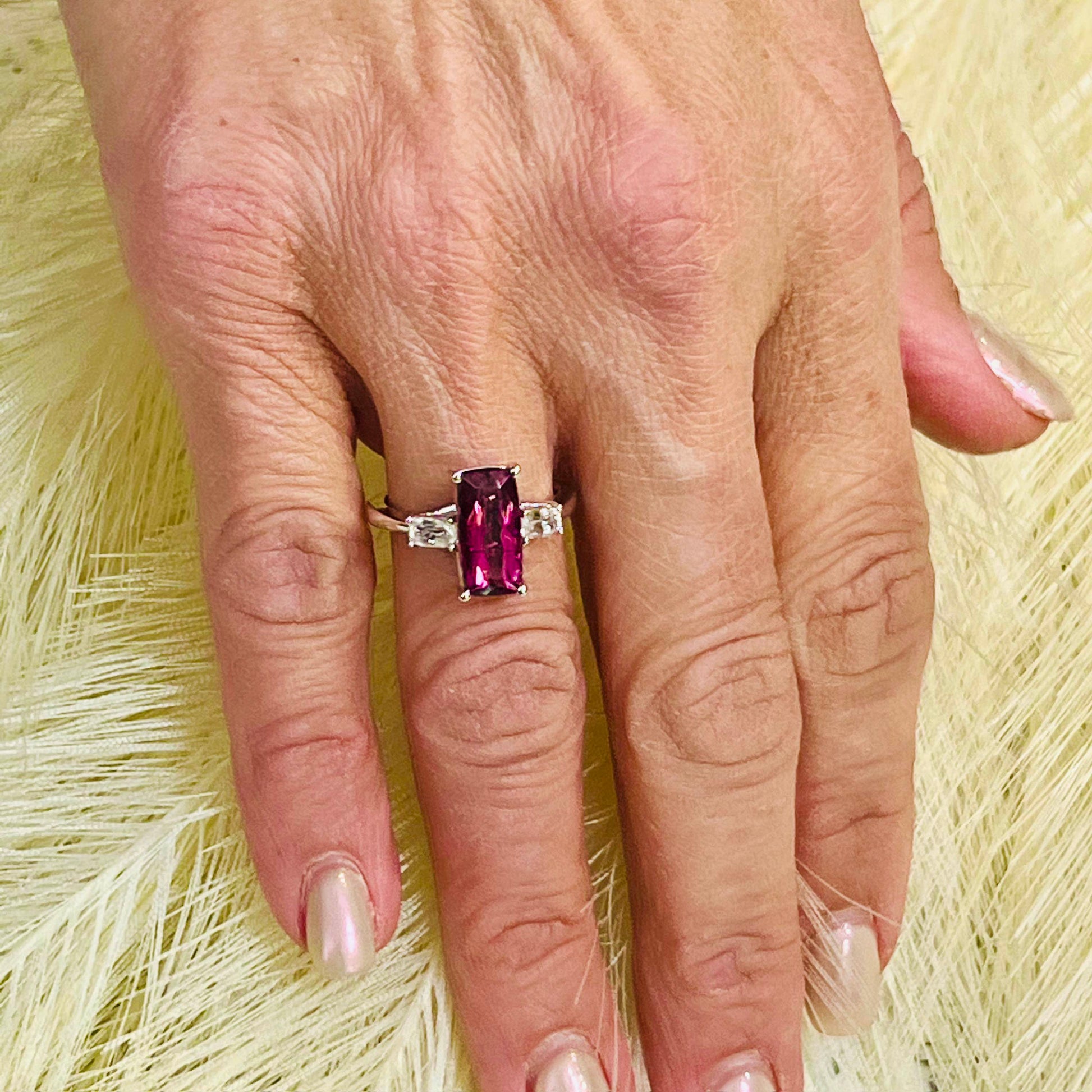 Natural Tourmaline White Sapphire Ring 7 14k W Gold 3.57 TCW Certified $4,950 218114
