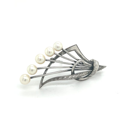 Mikimoto Estate Akoya Pearl Brooch Pin Sterling Silver 5.4 mm M287 - Certified Fine Jewelry