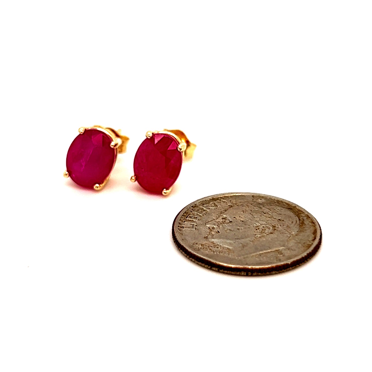 Oval Shape Ruby Stud Earrings 14k Y Gold 4.03 TCW Certified $3,590 211163 - Certified Fine Jewelry