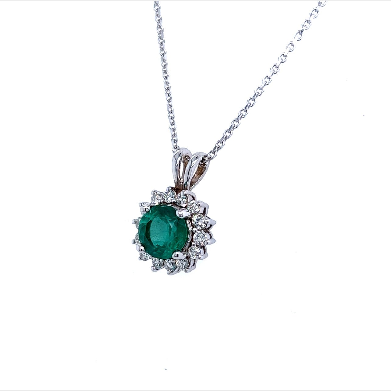 Natural Emerald Diamond Pendant With Chain 17.5" 14k White Gold 2 TCW Certified $5,950 216664 - Certified Fine Jewelry