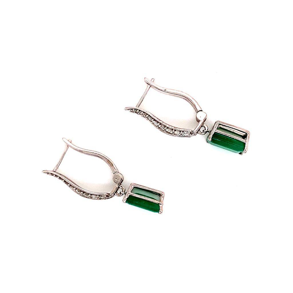 Diamond Emerald Earrings 4.74 TCW 14k White Gold Certified $7,250 018693 - Certified Estate Jewelry