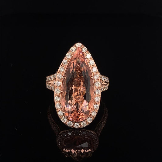 Morganite Diamond Ring 14 KT 6.91 TCW Certified $5,950 016633 - Certified Estate Jewelry