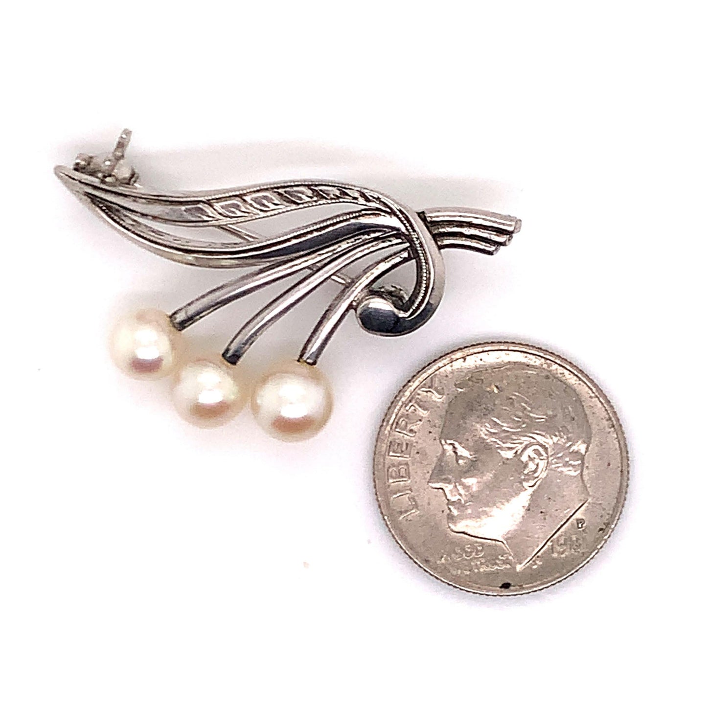 Mikimoto Estate Akoya Pearl Brooch Pin Sterling Silver 5.75 mm M181 - Certified Estate Jewelry