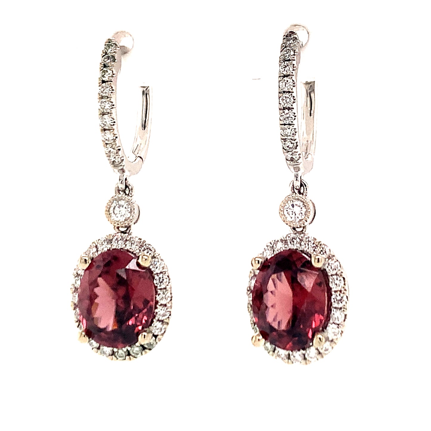 Natural Tourmaline Rubellite Diamond Earrings 18k Gold 6.62 TCW Certified $6,950 017705 - Certified Estate Jewelry