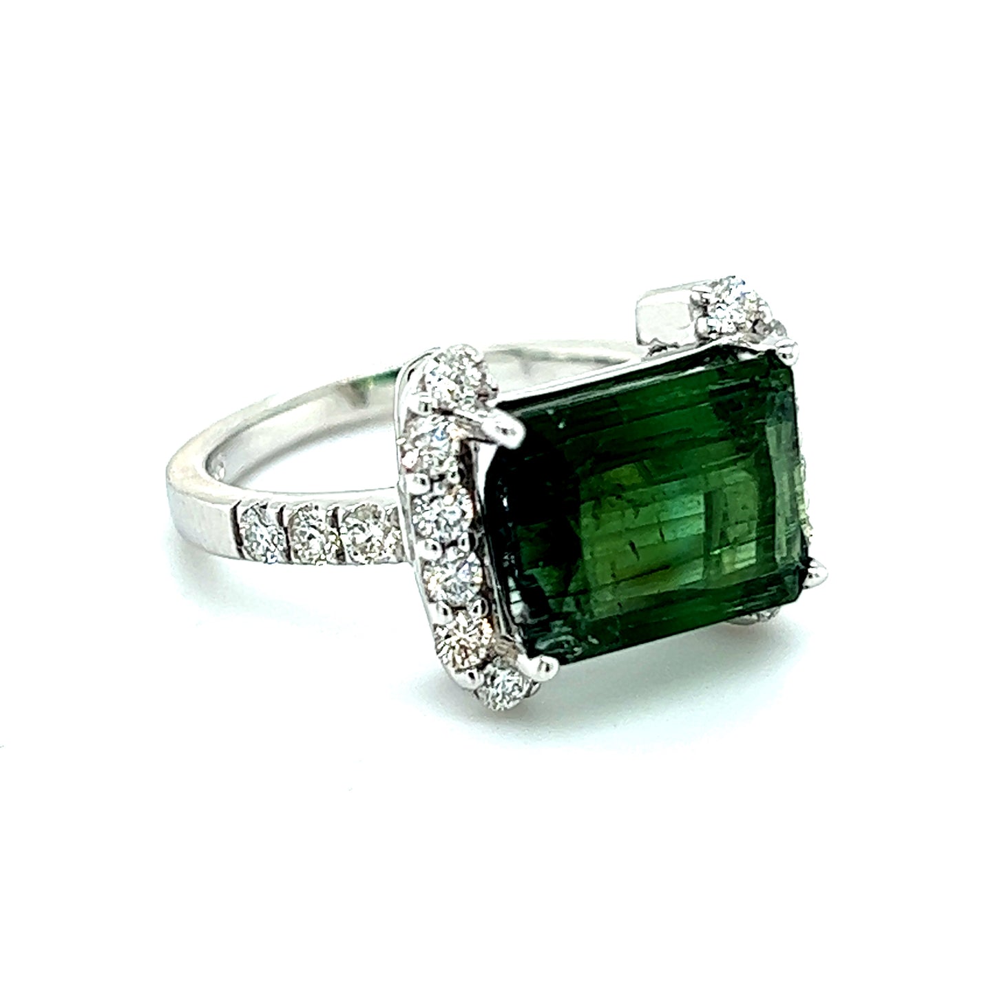 Natural Tourmaline Diamond Ring Size 6.5 14k W Gold 4.2 TCW Certified $5,975 217859 - Certified Fine Jewelry