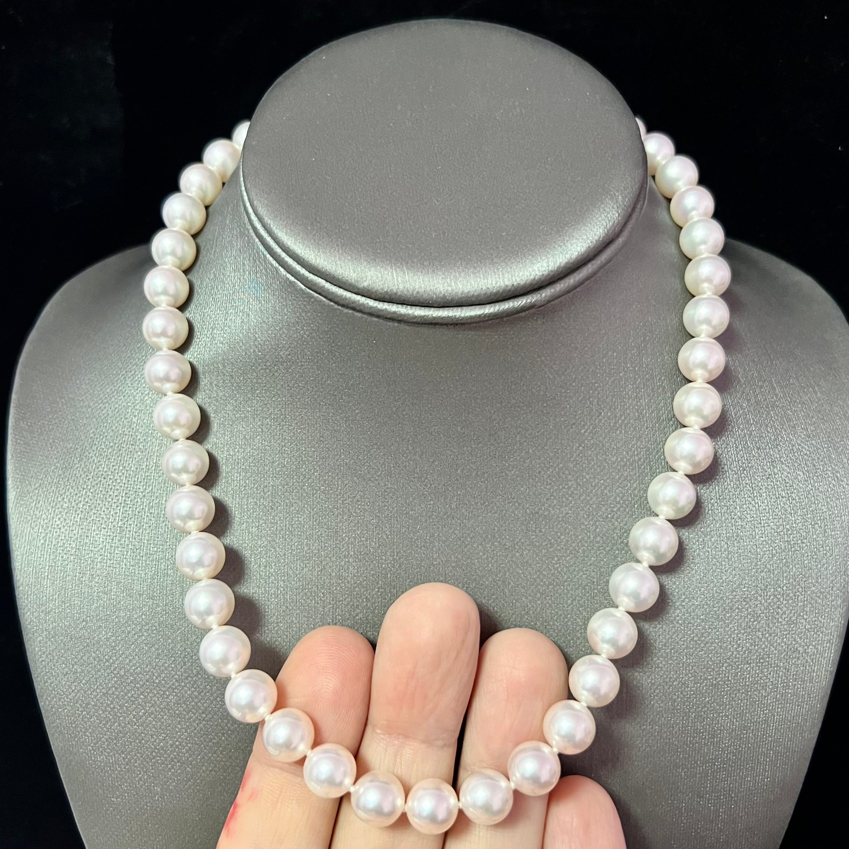 Mikimoto Estate Akoya Pearl Necklace 18k Gold 9.5 mm Certified