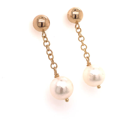 Akoya Pearl Dangle Earrings 1.25" 14k Gold 8.19 mm Certified $990 017542 - Certified Estate Jewelry