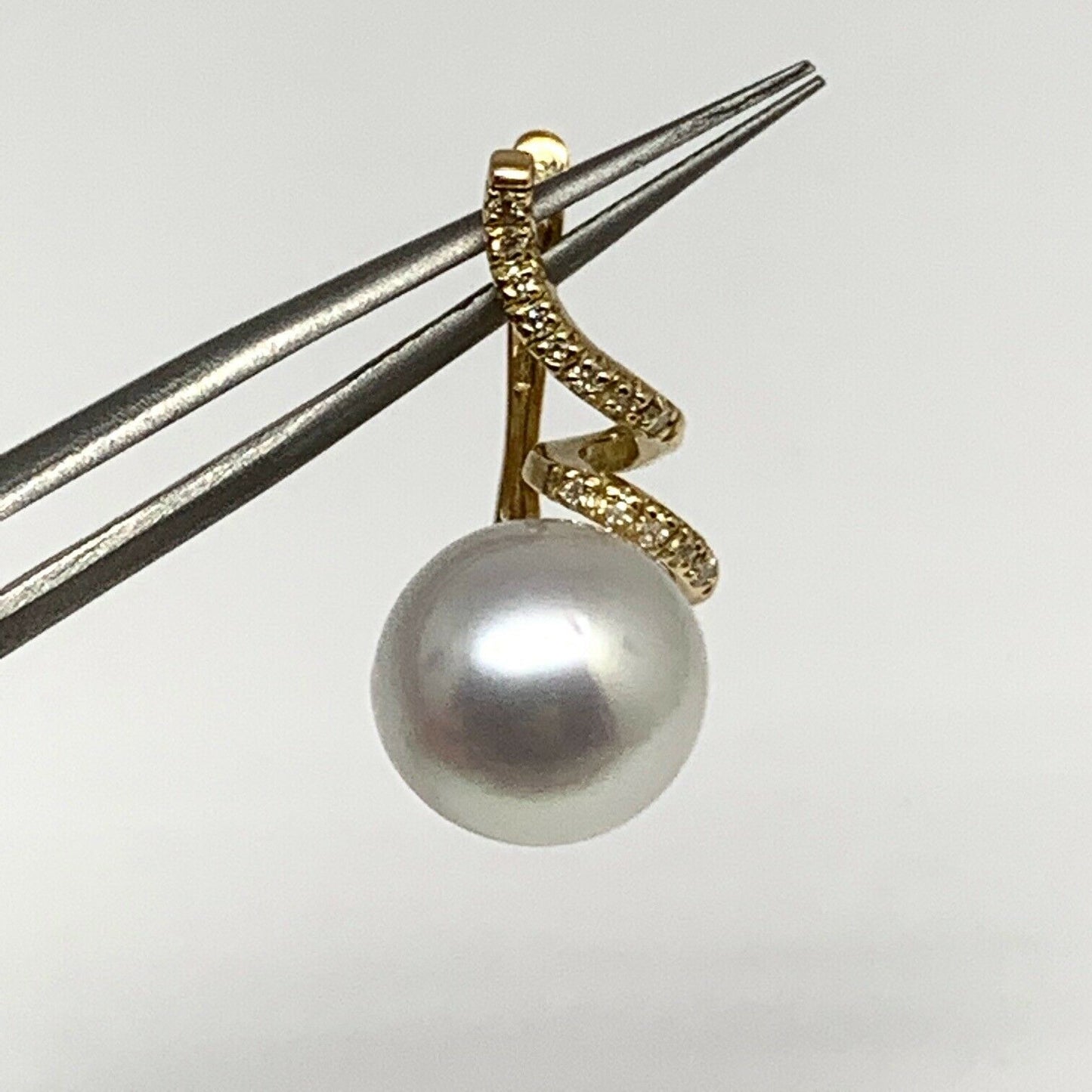 Diamond South Sea Pearl Earrings 14k Gold 11 mm Certified $2,950 910809 - Certified Estate Jewelry