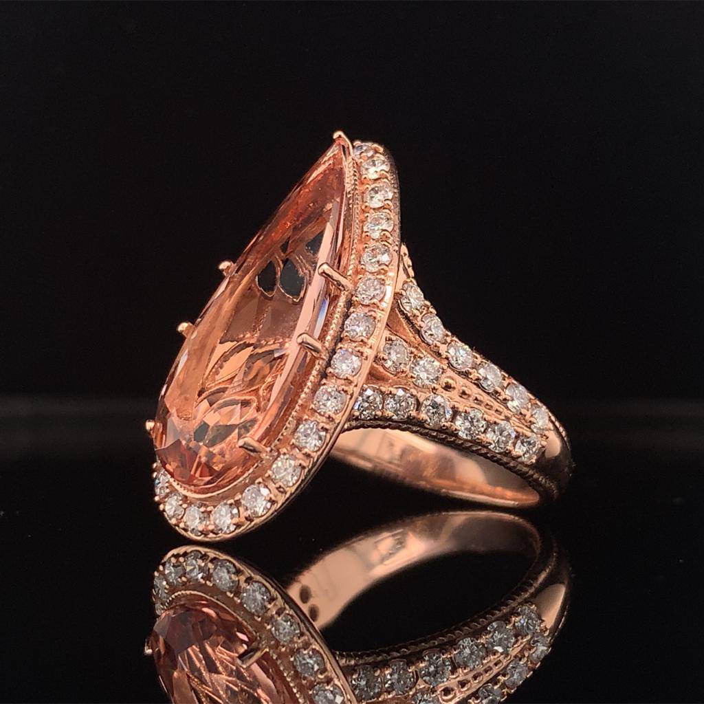 Morganite Diamond Ring 14 KT 6.91 TCW Certified $5,950 016633 - Certified Estate Jewelry