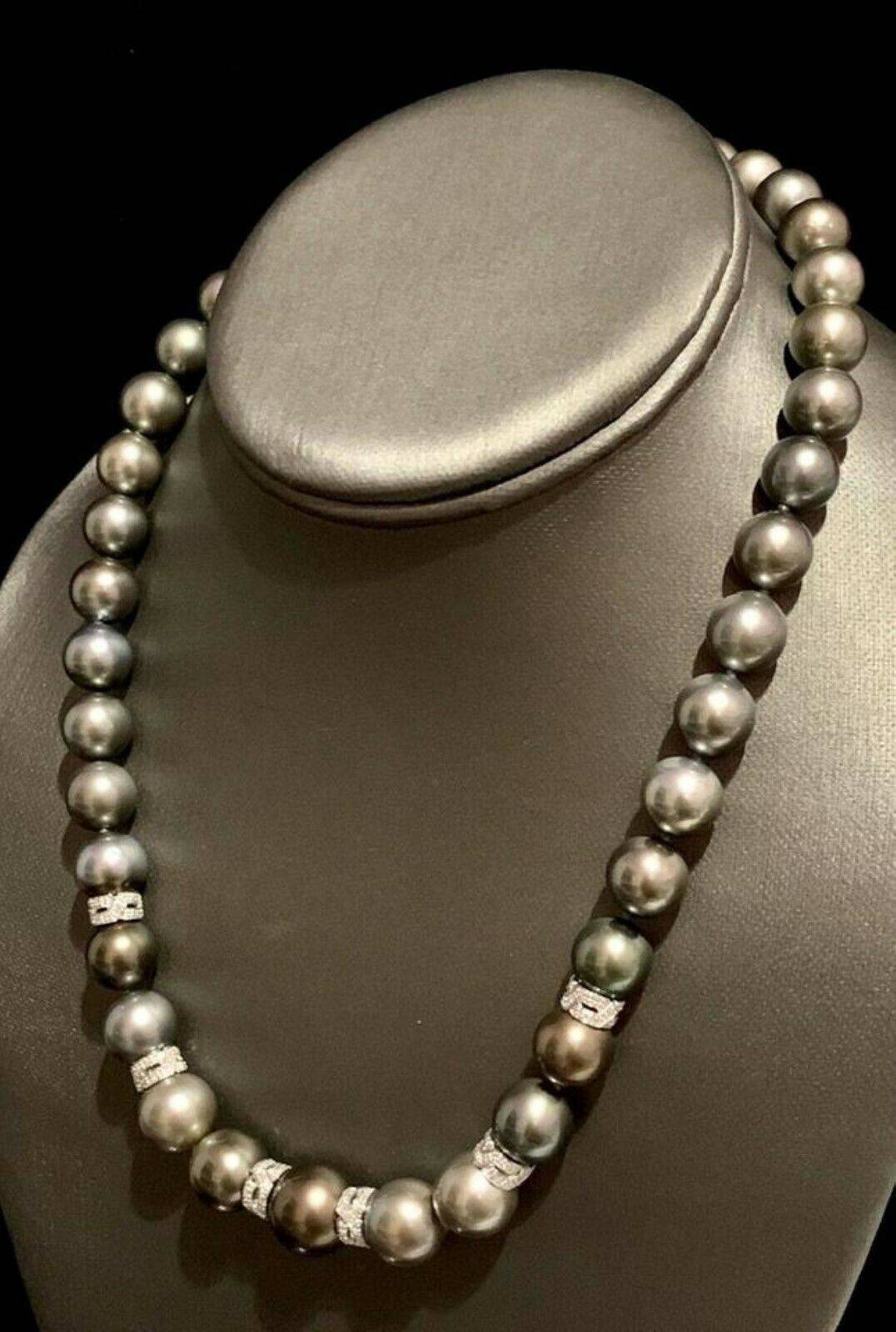 Diamond Tahitian Pearl Necklace 18k Gold 12.9 mm 18" Certified $12,250 821384 - Certified Estate Jewelry