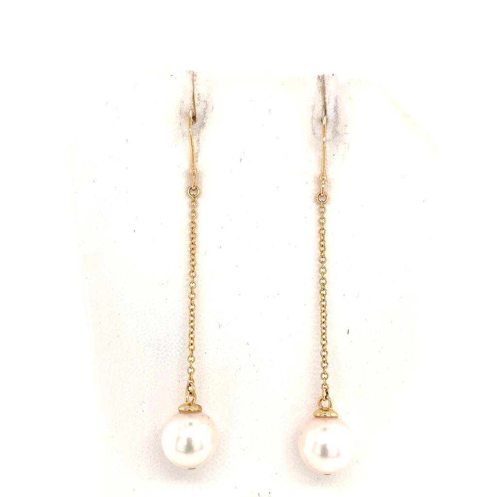 Akoya Pearl Earrings 14 KT Yellow Gold 9.03 mm Certified $1,390 017524 - Certified Estate Jewelry