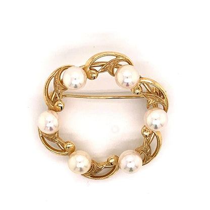 Mikimoto Estate Brooch Pin With Pearls 14k Gold 7.83 Grams 6.07 mm M129 - Certified Estate Jewelry