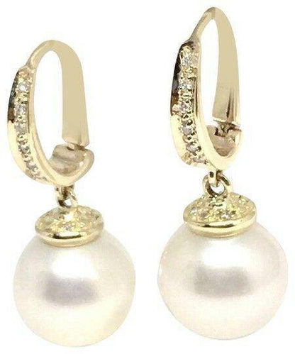 Diamond South Sea Pearl Earrings 11.95 mm 14k Gold Certified $3,490 820409 - Certified Estate Jewelry