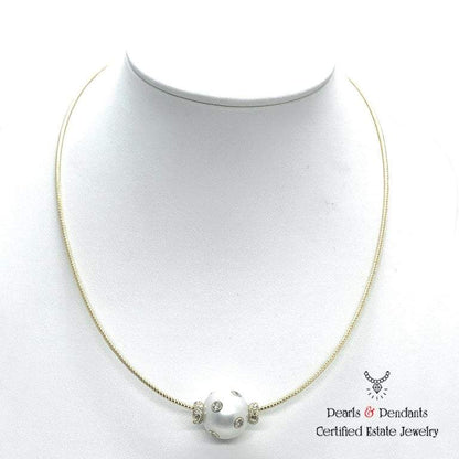 Diamond South Sea Pearl Necklace 13.80 mm 14k Gold Certified $3,950 920457 - Certified Estate Jewelry